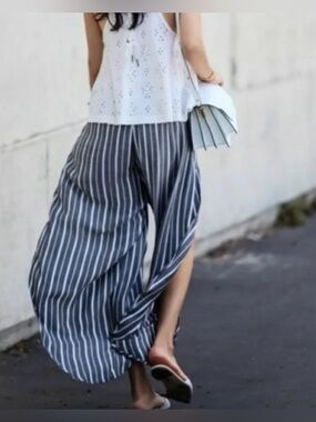Michael Stars Wide Leg Tulip Pants Blue Stripe Size XS EUC